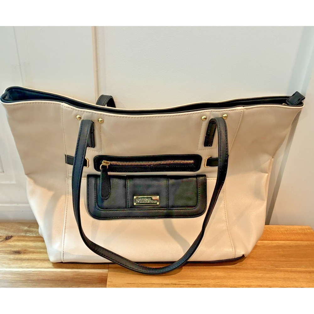 Stone Mountain Cream Black Tote Bag Gold Hardware Quiet Luxury Work Shoulder
